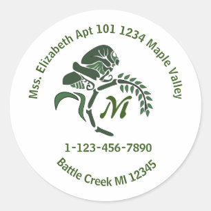 Whimsical Hooded Grasshopper Monogram Keychain Classic Round Sticker