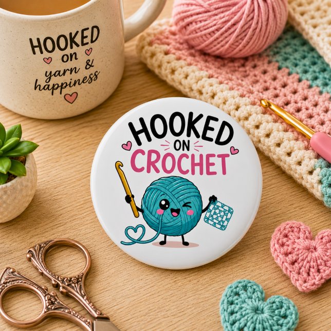 Whimsical Hooked on Crochet 6 Cm Round Badge (Creator Uploaded)