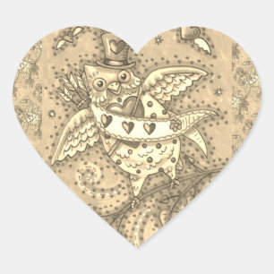 WHIMSICAL HOOTS N' HEARTS CUPID OWL VALENTINE HEART STICKER