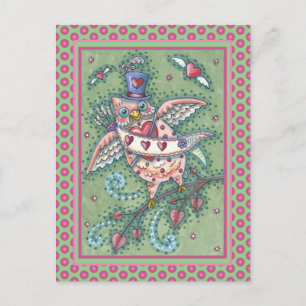 WHIMSICAL HOOTS N' HEARTS CUPID OWL VALENTINE HOLIDAY POSTCARD