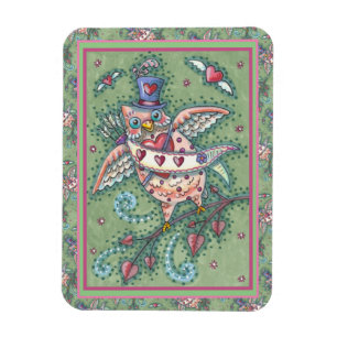 WHIMSICAL HOOTS N' HEARTS CUPID OWL VALENTINE MAGNET