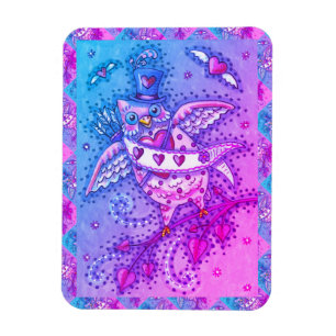 WHIMSICAL HOOTS N' HEARTS CUPID OWL VALENTINE MAGNET