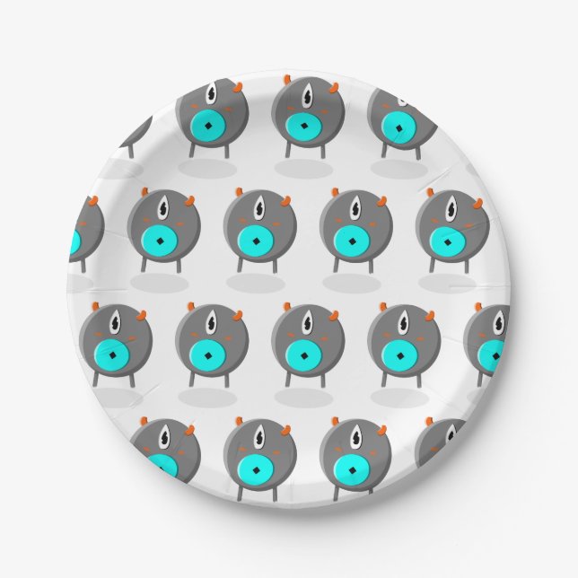 Whimsical Horned Character Paper Plate (Front)