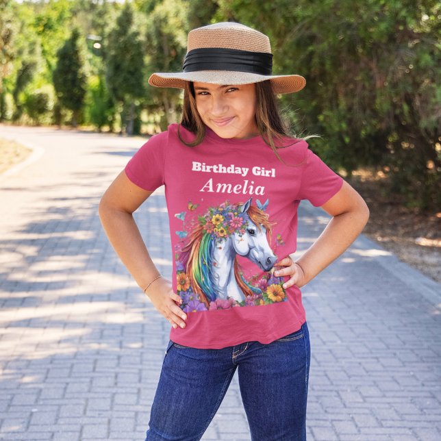 Whimsical Horse Rainbow Equestrian Birthday Party T-Shirt (Adorable Birthday shirt For the Horse Lover. This shirt can be personalized)