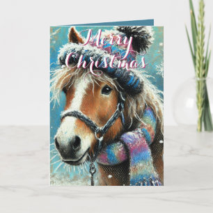 Whimsical Horse – Winter Scarf & Snowflakes Card