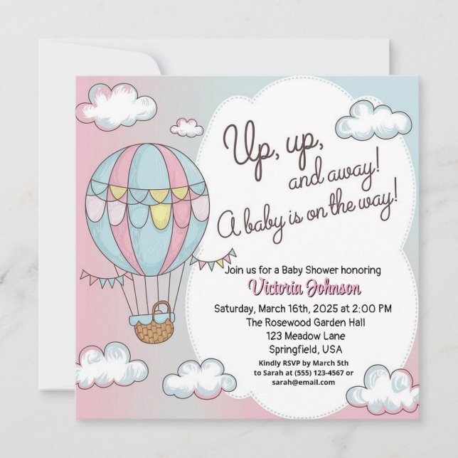 Whimsical Hot Air Balloon Baby Shower  Invitation (Front)