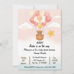 Whimsical Hot Air Balloon Baby Shower Invitation  