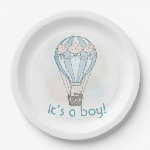 Whimsical hot air balloon baby shower plate