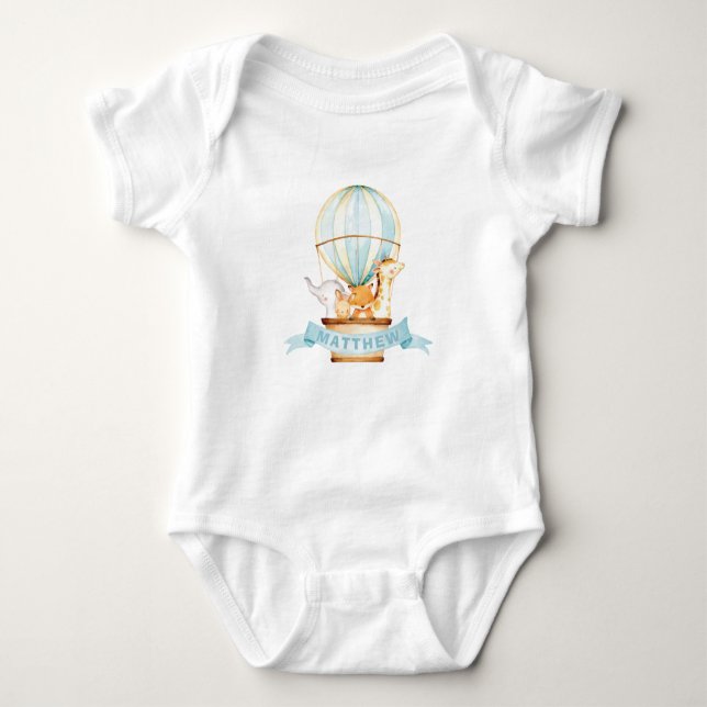 Whimsical Hot Air Balloon Cute Baby Animals Boy Baby Bodysuit (Front)