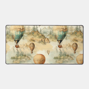 Whimsical Hot Air Balloon Mountain Map Desk Mat