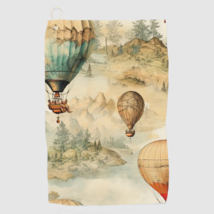 Whimsical Hot Air Balloon Mountain Map Golf Towel