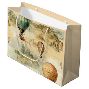 Whimsical Hot Air Balloon Mountain Map Large Gift Bag