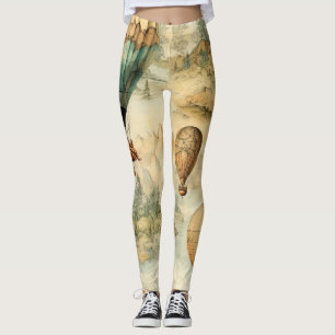 Whimsical Hot Air Balloon Mountain Map Leggings