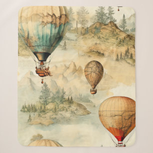 Whimsical Hot Air Balloon Mountain Map Sherpa Blanket