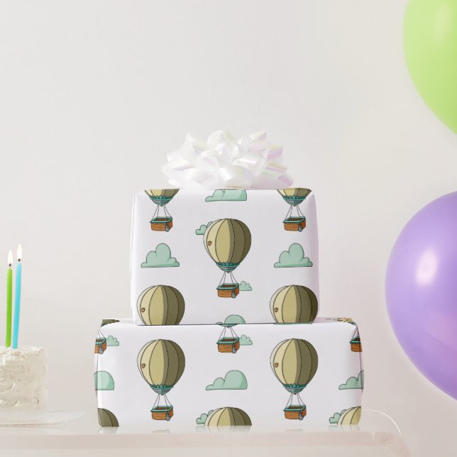 Whimsical Hot Air Balloon Neutral Baby Shower Wrapping Paper (Party Gifts)