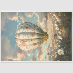 Whimsical Hot Air Balloon Ride Daisies Decoupage Tissue Paper