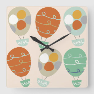 Whimsical Hot Air Balloons Square Wall Clock
