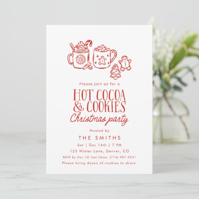 Whimsical Hot Cocoa Cookies Christmas Party Invitation (Standing Front)