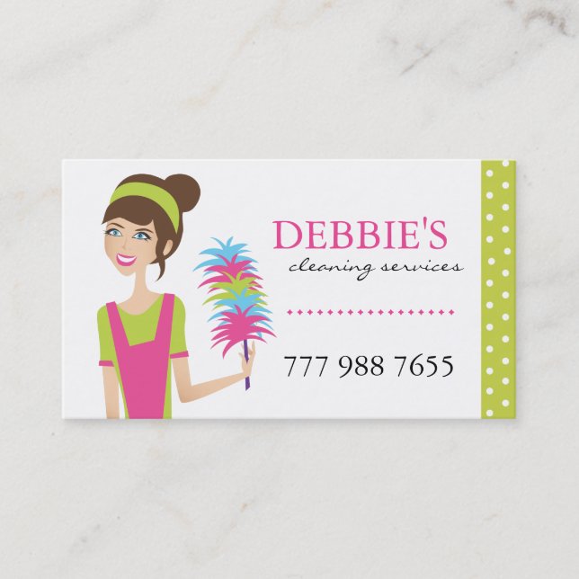 Whimsical House Cleaning Services Business Cards (Front)