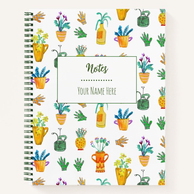 Whimsical House Plants Cute Boho Hand-Illustrated Notebook (Front)