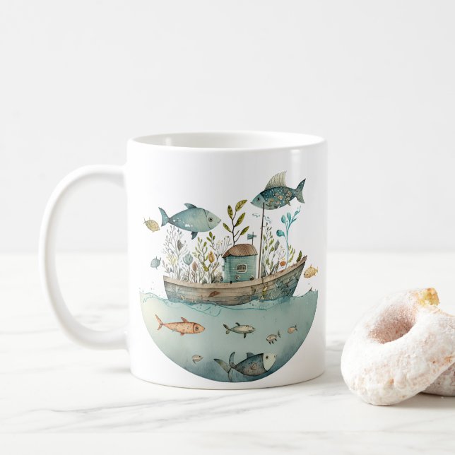 Whimsical Houseboat Coffee Mug (With Donut)