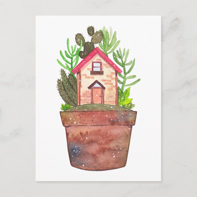 Whimsical Houseplant Terrarium Postcard (Front)