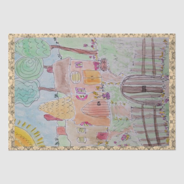 Whimsical Houses Fenced Tissue Paper (Front)
