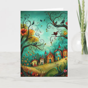 Whimsical Houses Illustration Style Hello Greeting Card