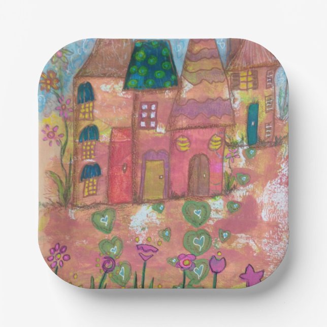 Whimsical Houses Party Plates (Front)