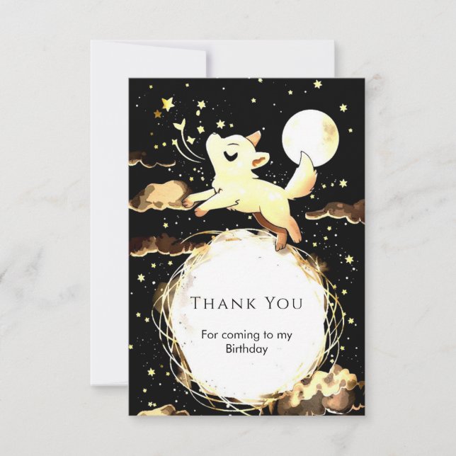 Whimsical Howling Wolf Birthday Thank You Card (Front)