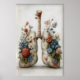 Whimsical Human Lungs Flowers Print, Anatomy Poster