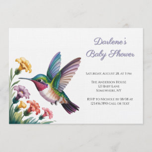 Whimsical Hummingbird Floral Baby Shower Invitation