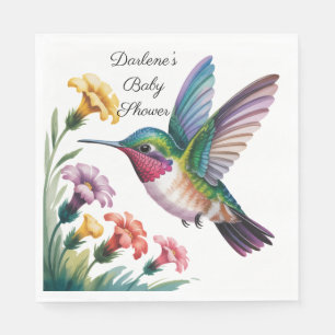 Whimsical Hummingbird Floral Baby Shower Napkin