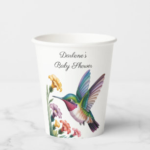 Whimsical Hummingbird Floral Baby Shower Paper Cups