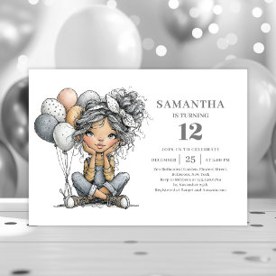 Whimsical Humor Girl 10th Birthday Chic Gold  Invitation