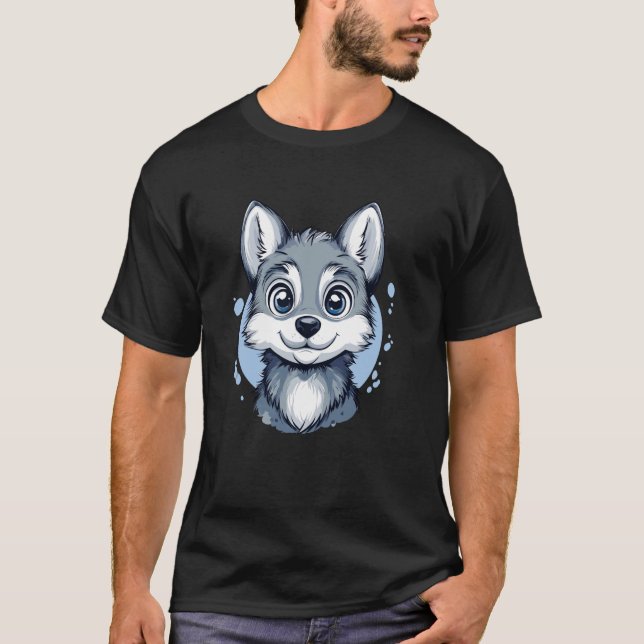 Whimsical Husky Face Blue Eyes T-Shirt (Front)