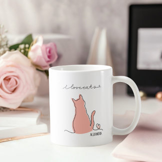 Whimsical I Love Cats Silhouette Custom Name   Coffee Mug