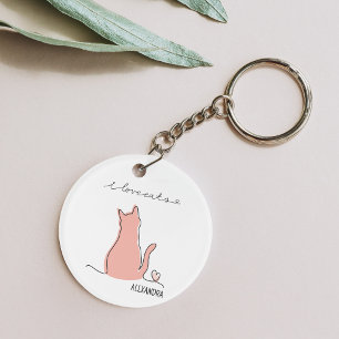 Whimsical I Love Cats Silhouette Custom Name   Key Ring