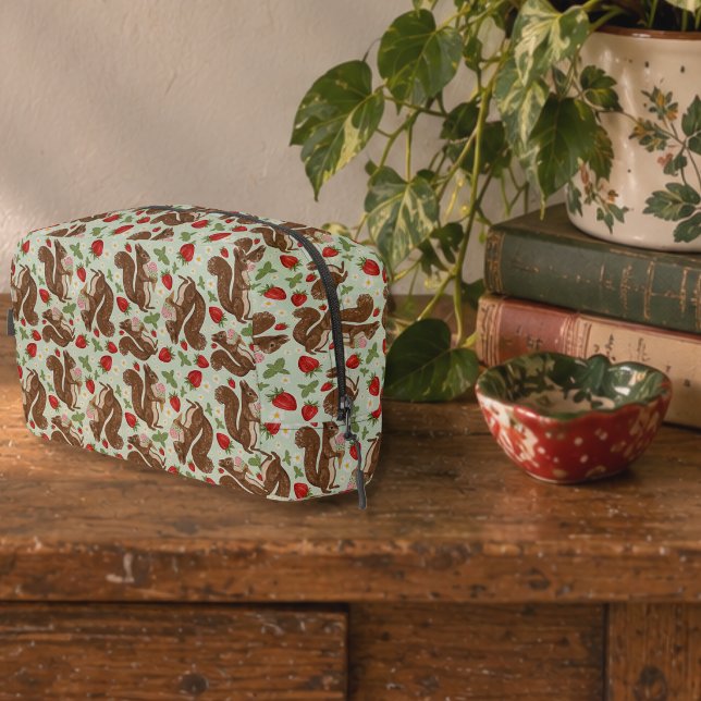 Whimsical Ice Cream Squirrel Strawberry Pattern Dopp Kit (Creator Uploaded)