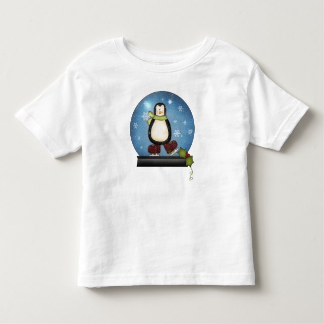 Whimsical Ice Skating Penguin Snowglobe Toddler T-Shirt (Front)