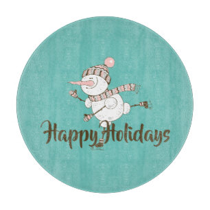 Whimsical Ice Skating Snowman Customisable Cutting Board