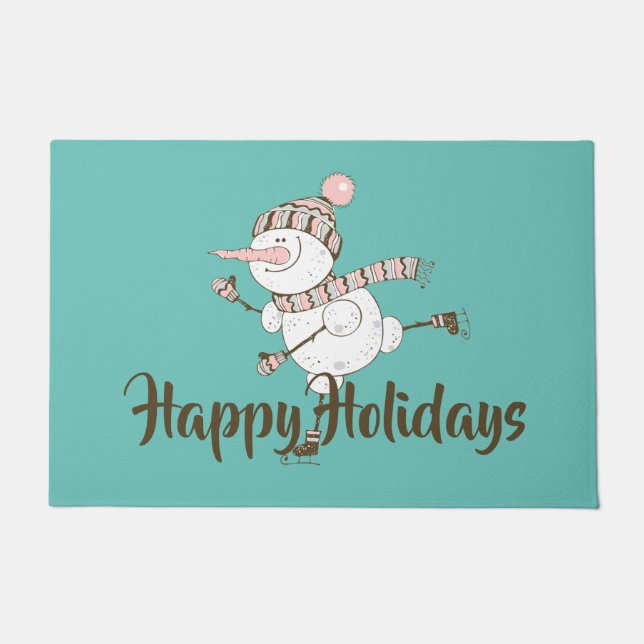 Whimsical Ice Skating Snowman Customisable  Doormat (Front)