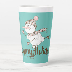 Whimsical Ice Skating Snowman Customisable Latte Mug
