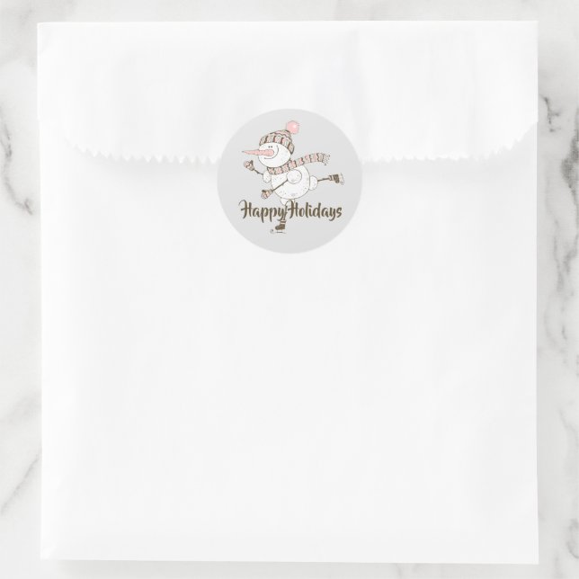 Whimsical Ice Skating Snowmen  Classic Round Sticker (Bag)