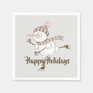 Whimsical Ice Skating Snowmen  Napkin
