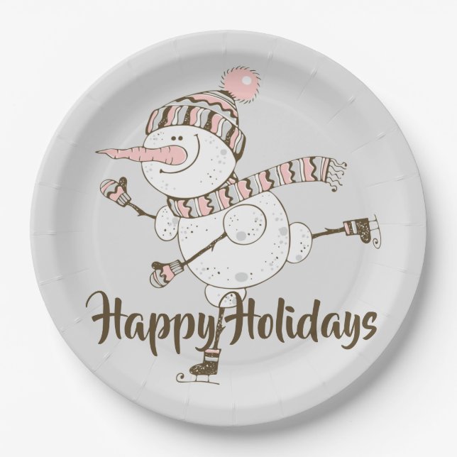 Whimsical Ice Skating Snowmen  Paper Plate (Front)