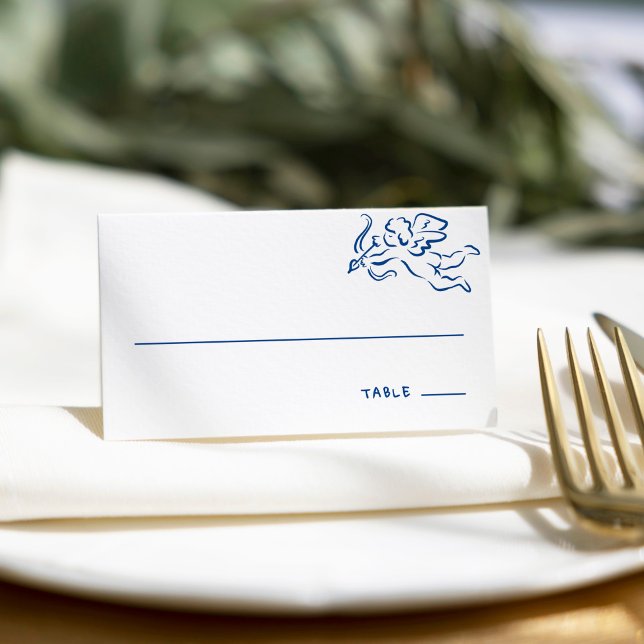 Whimsical Illustrated Blue Hand-drawn Fun Wedding Place Card (Creator Uploaded)