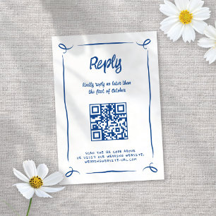 Whimsical Illustrated Blue Hand-drawn Fun Wedding RSVP Card