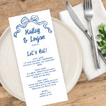 Whimsical Illustrated Bow Modern Fun Wedding Menu<br><div class="desc">This modern wedding menu card features a hand-drawn bow illustration and hand-lettered typography in the perfect shade of blue. The look is handmade and fun,  yet still romantic and elegant! See the collection for more items.</div>