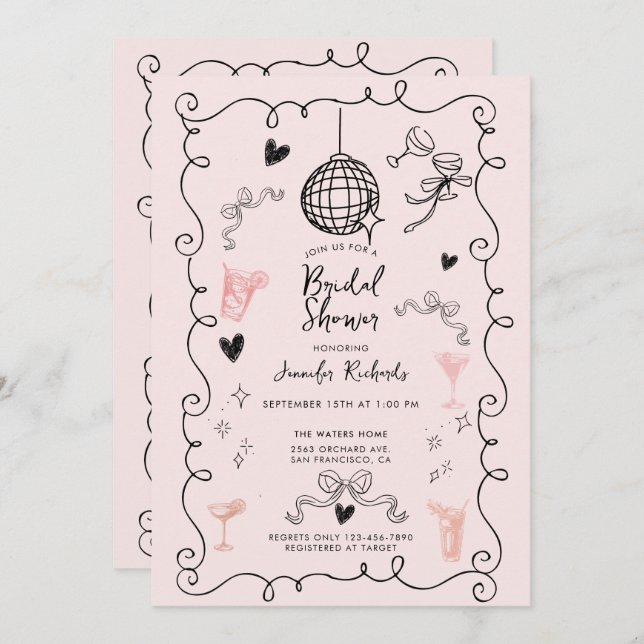 Whimsical Illustrated Bridal Shower Invitation (Front/Back)